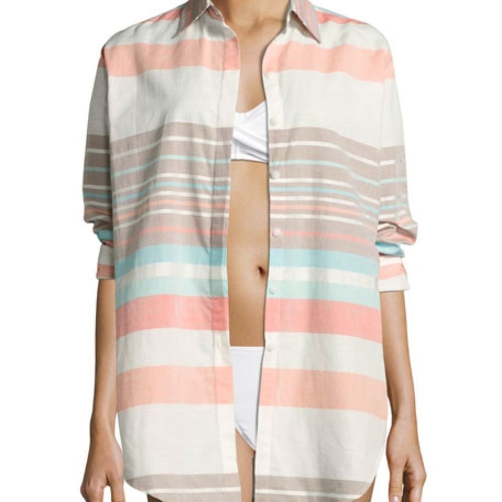 Letarte Linen Blend Button Down Beach Shirt‎ Sz S